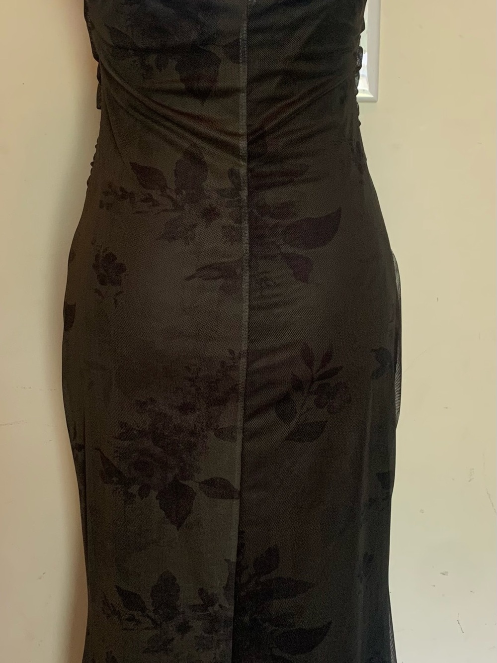 ROMWE Black Floral Mesh Cowl Neck Criss Cross Back Midi Dress Size S 90s Y2K - Picture 5 of 8